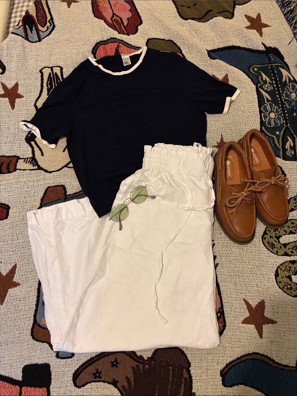 H&M Navy Blue Short Sleeve Top with White Trim